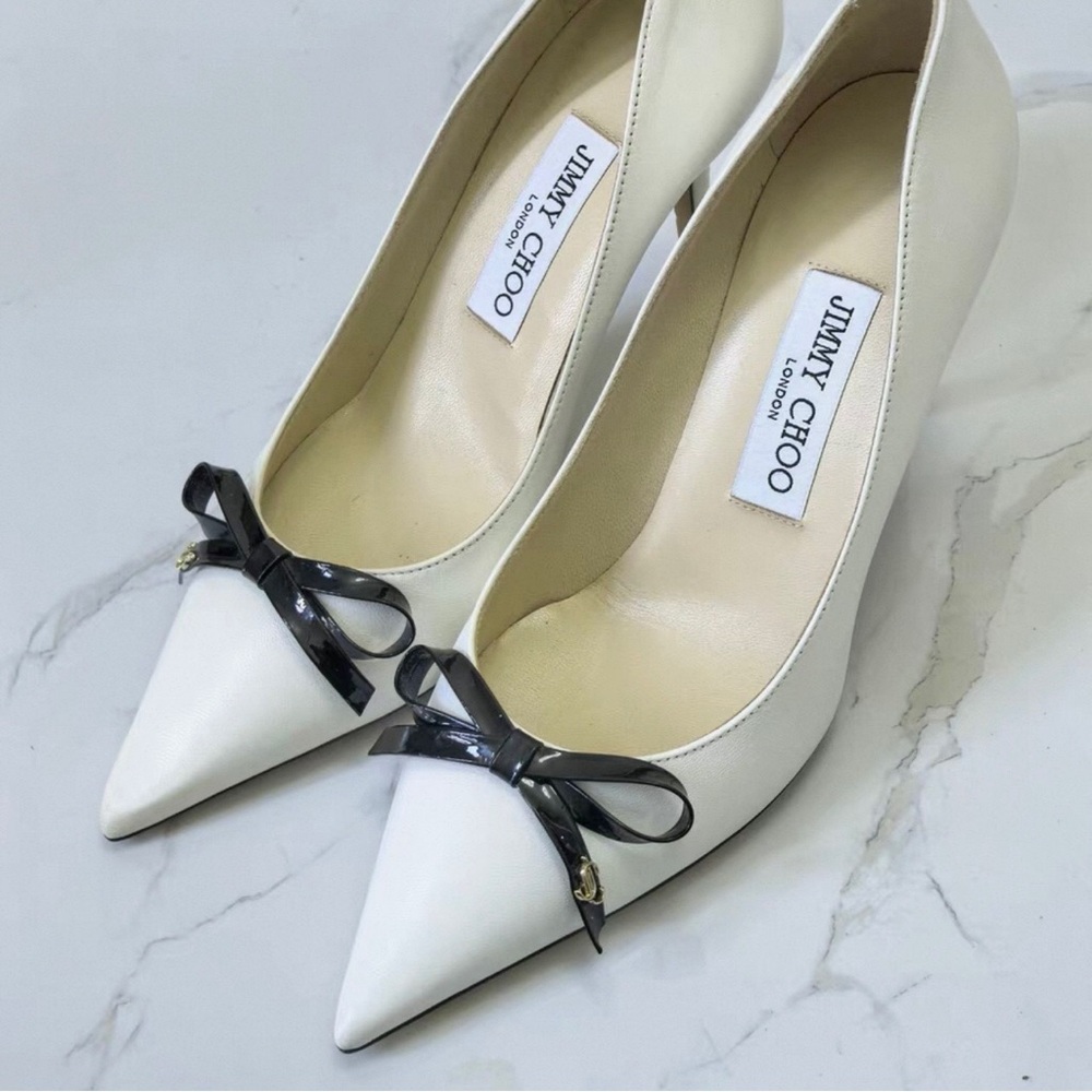 Jimmy Choo White Heels with Black Bow